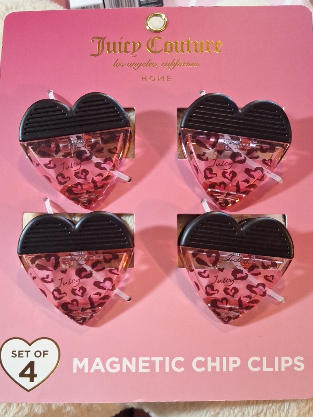 Juicy Couture Pink Leopard Heart Magnetic Clips - Set of 4